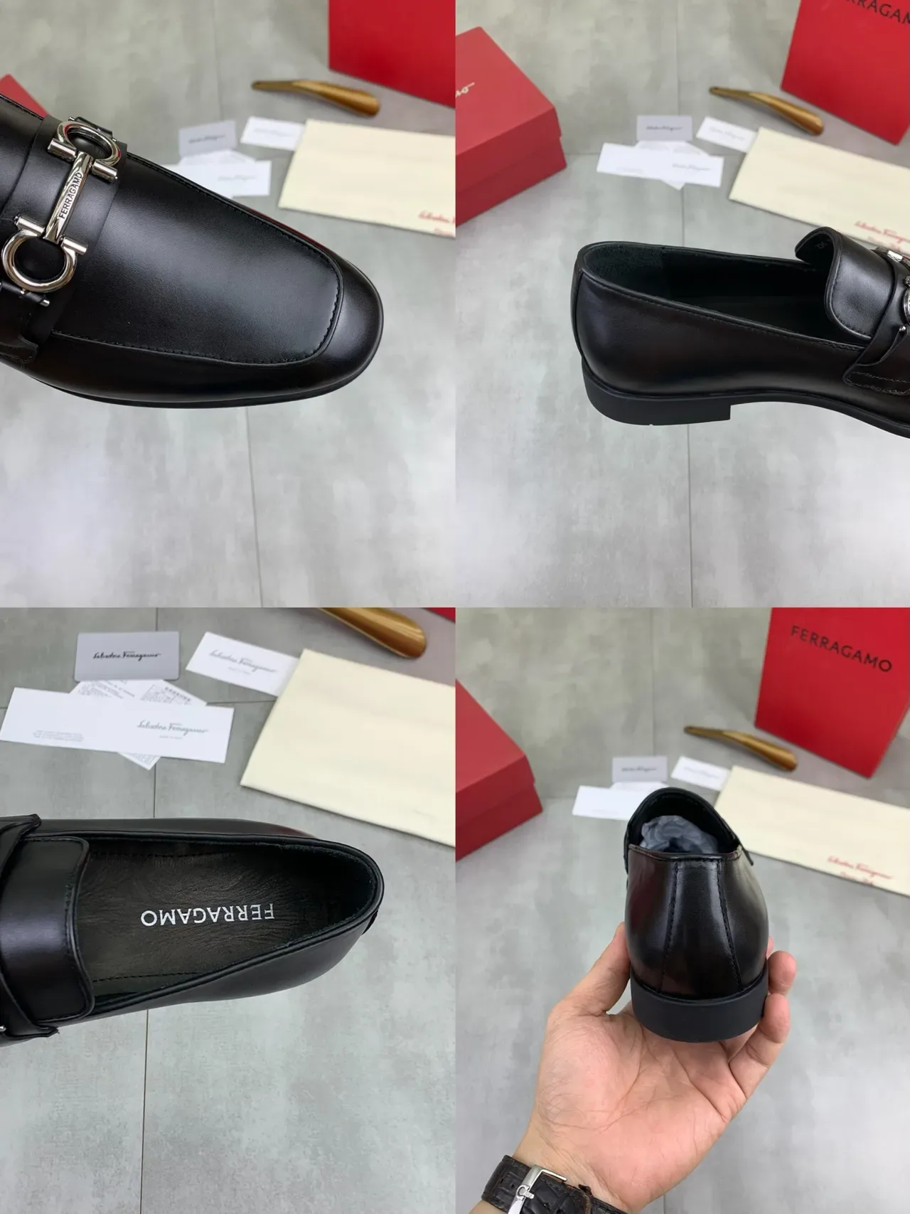 Salvatore Ferragamo Gancini Black Leather Square-Toe Loafers 2