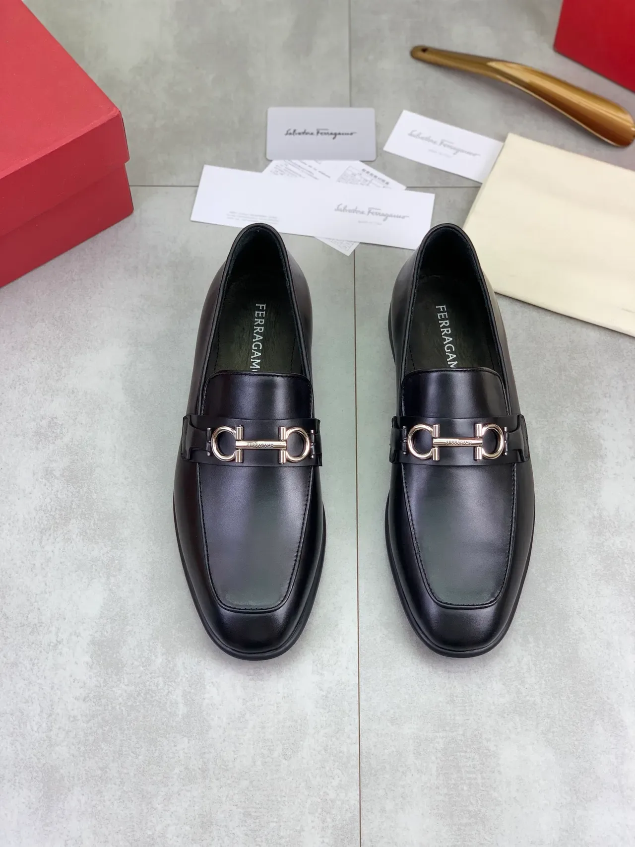 Salvatore Ferragamo Gancini Black Leather Square-Toe Loafers 4
