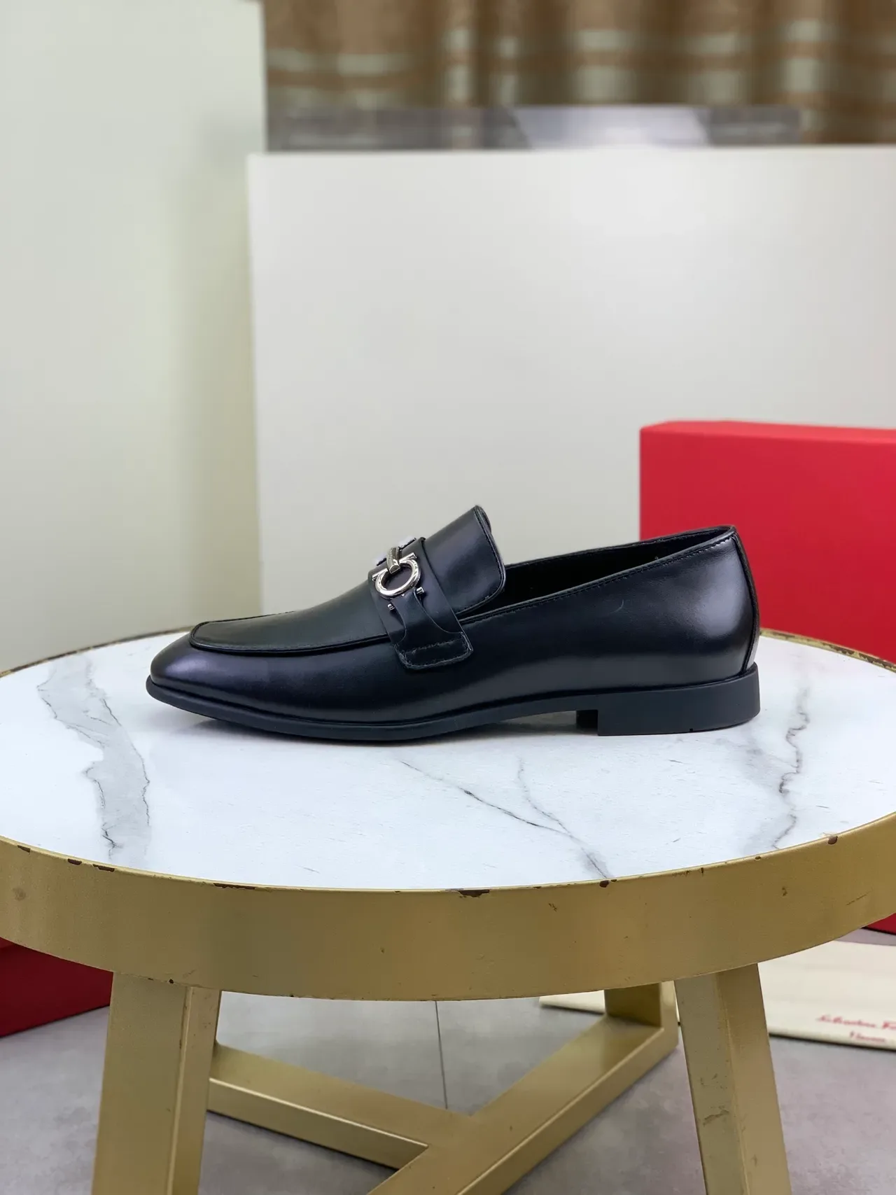 Salvatore Ferragamo Gancini Black Leather Square-Toe Loafers 5