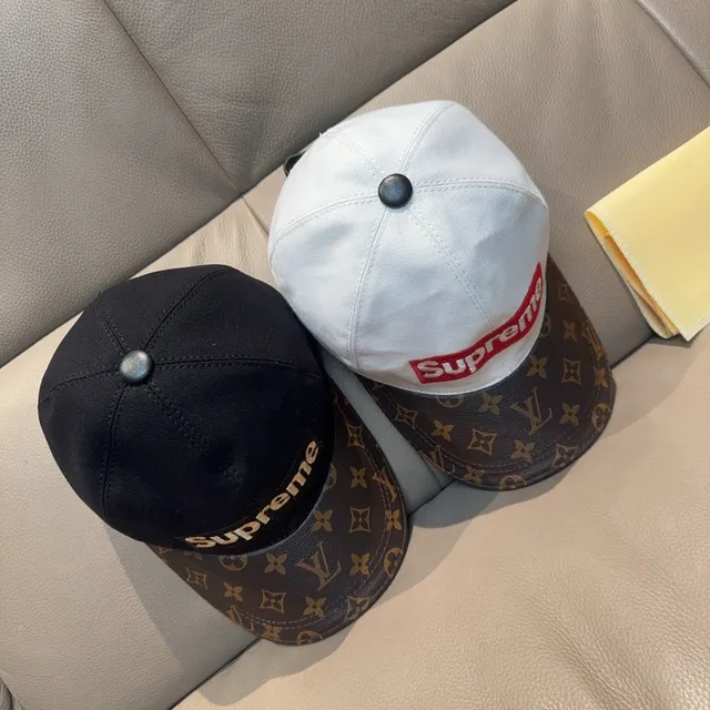 Supreme Box Logo White and Monogram Brown Baseball Cap 2