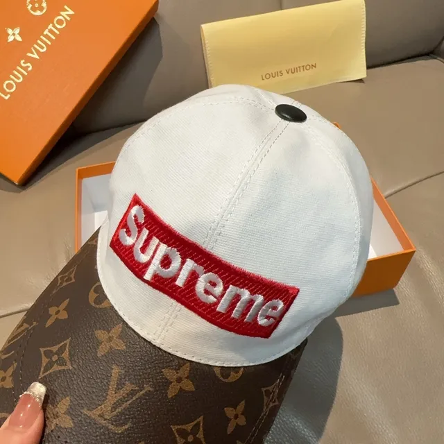 Supreme Box Logo White and Monogram Brown Baseball Cap 7