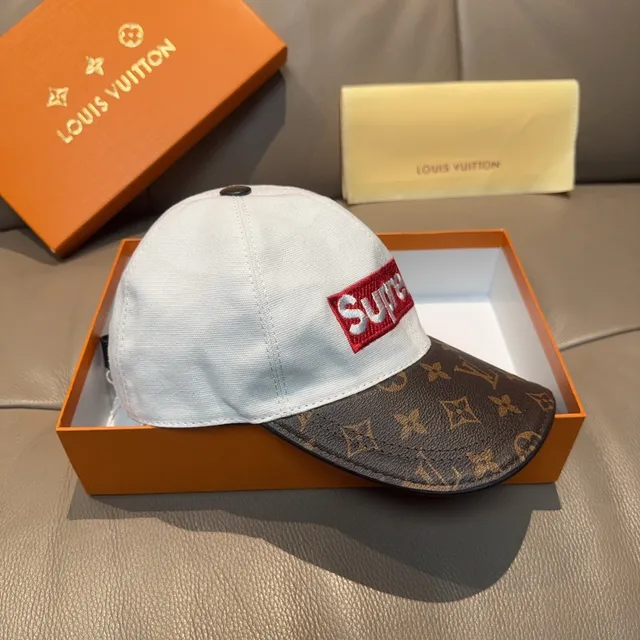 Supreme Box Logo White and Monogram Brown Baseball Cap 9