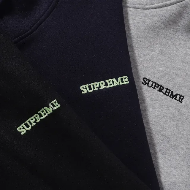 Supreme Full-Zip Navy Gray Embroidered Chest Logo Hoodie 5