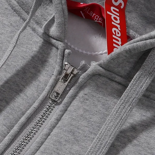 Supreme Full-Zip Navy Gray Embroidered Chest Logo Hoodie 7