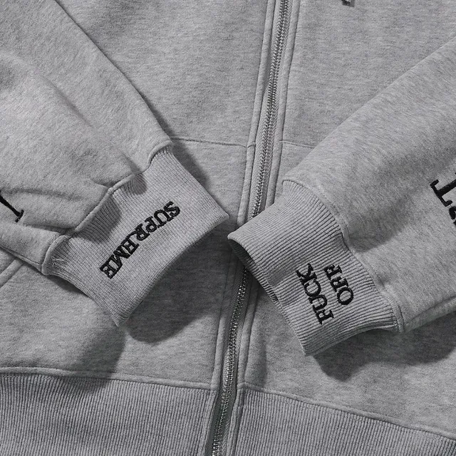 Supreme Full-Zip Navy Gray Embroidered Chest Logo Hoodie 9
