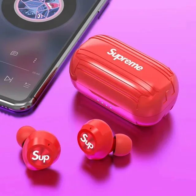 Supreme Red Black Glossy Finish Stemless Silhouette TWS Earbuds 9