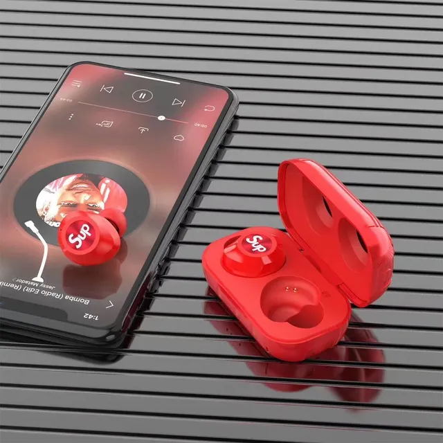 Supreme Red Black Glossy Finish Stemless Silhouette TWS Earbuds 10