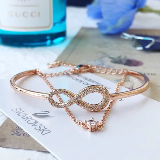 Swarovski infinito pavê cristal tom rosa dourado pulseira 5