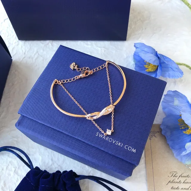 Swarovski infinito pavê cristal tom rosa dourado pulseira 6