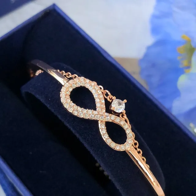 Swarovski infinito pavê cristal tom rosa dourado pulseira 7