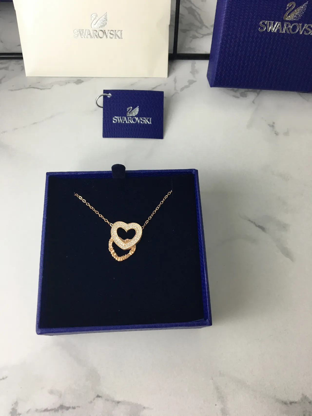 Swarovski Open Heart Pave Crystal Rose Gold-Tone Necklace 2