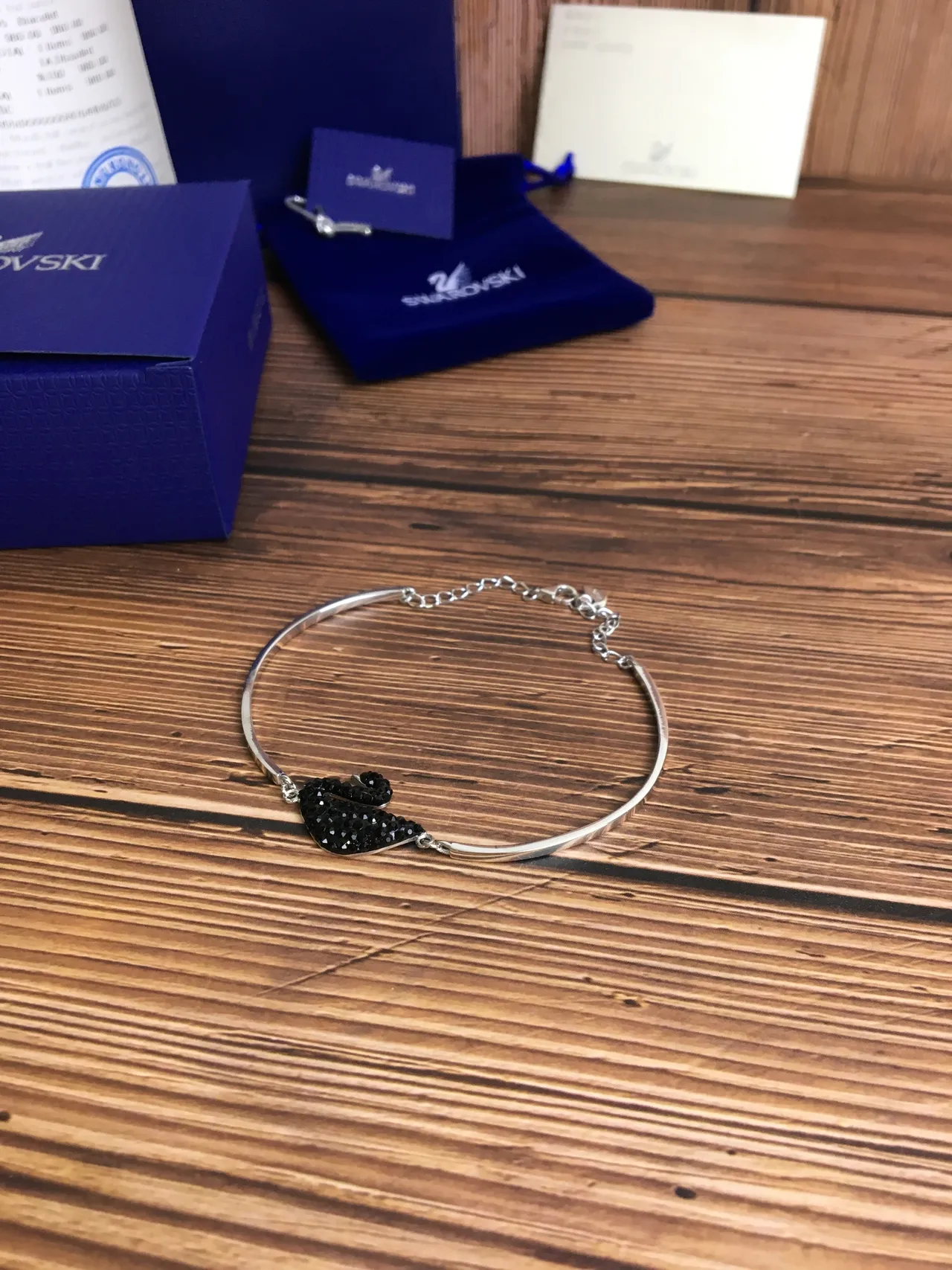 Swarovski Swan Black Crystal Pavé Bangle Bracelet 3