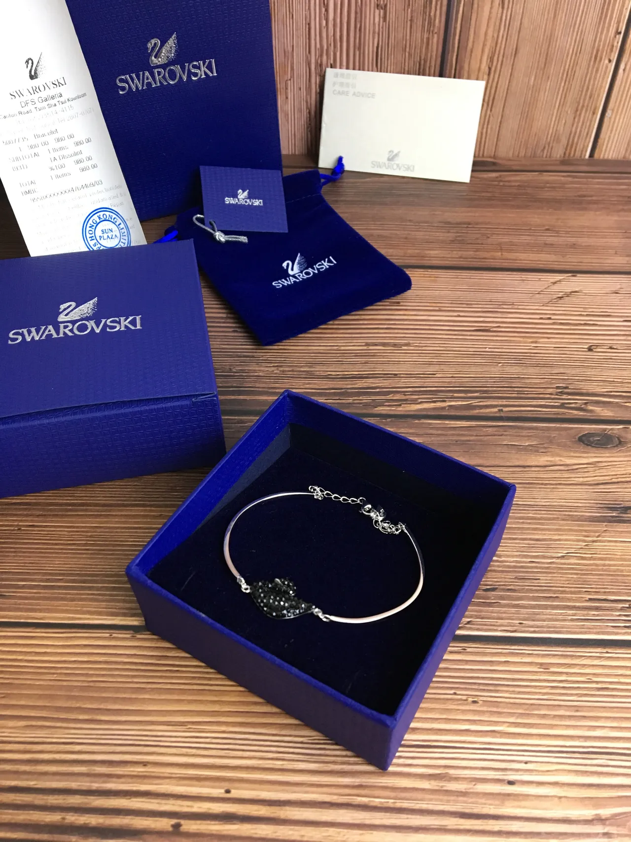 Swarovski Swan Black Crystal Pavé Bangle Bracelet 4