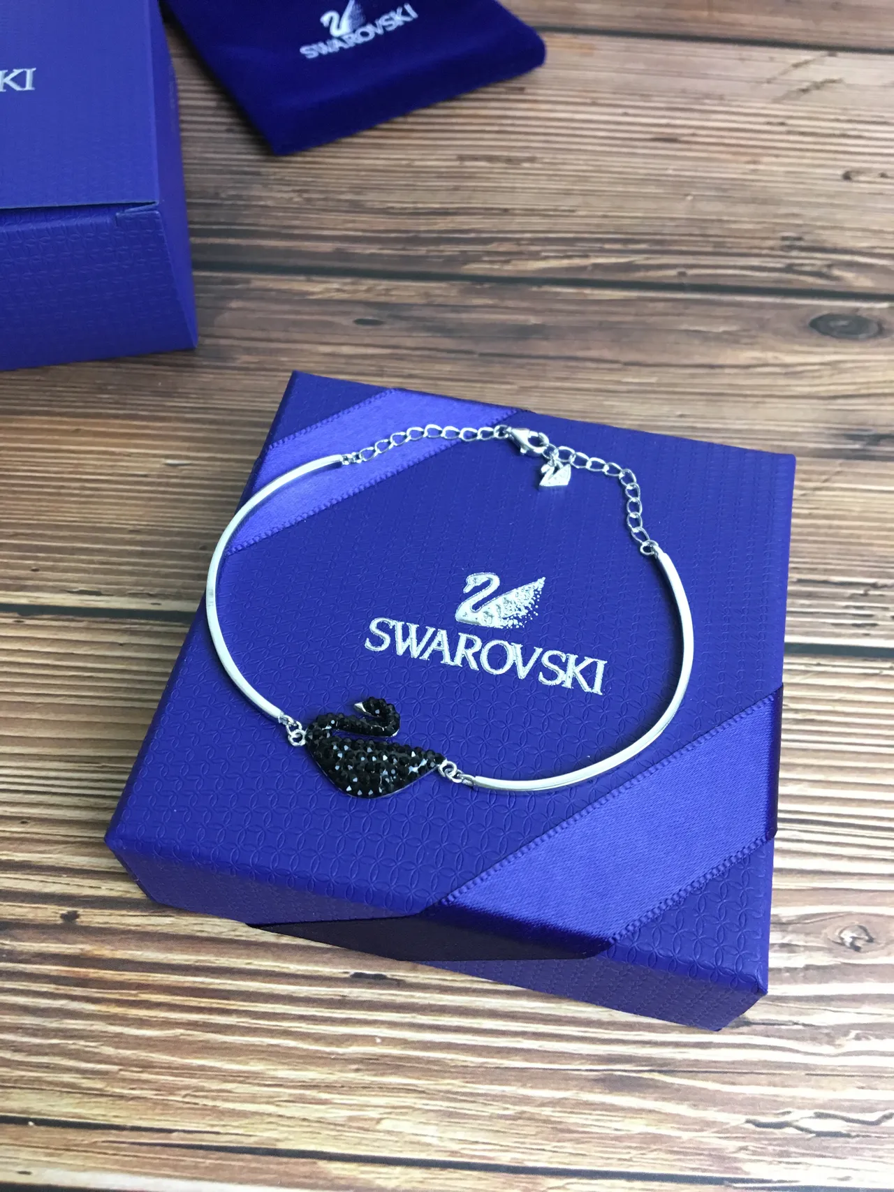 Swarovski Swan Black Crystal Pavé Bangle Bracelet 6