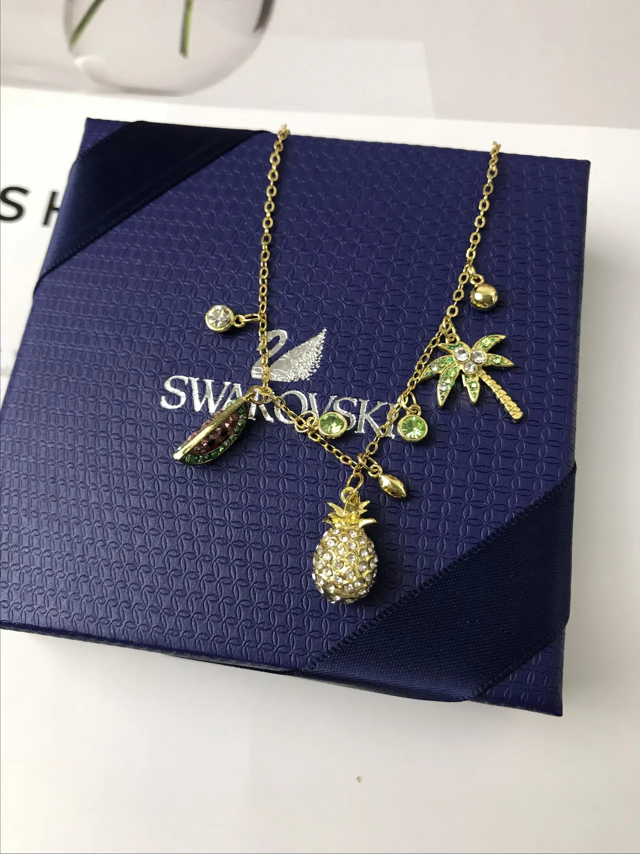 Swarovski تعويذة استوائية ذهبية قلادة كريستال 4