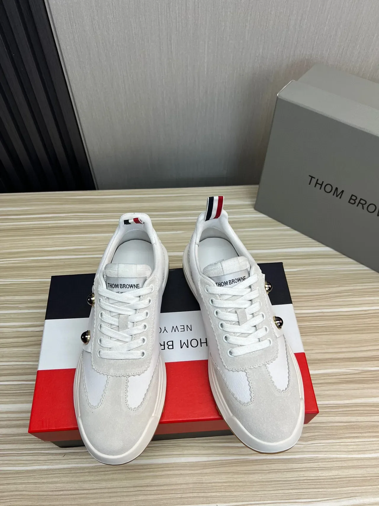 Thom Browne Double-Button Strap White and Gray Lifestyle Sneakers 2