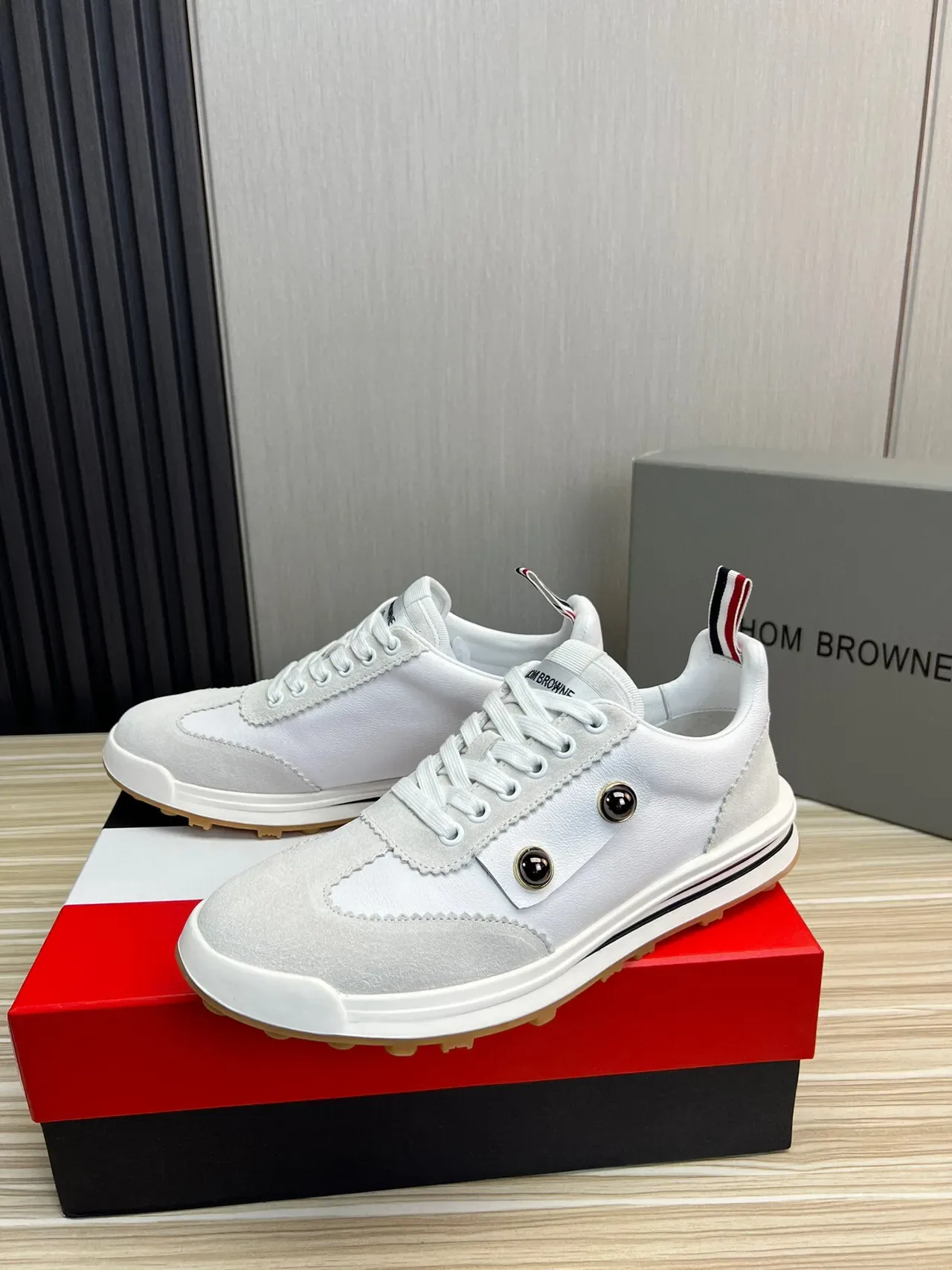 Thom Browne Double-Button Strap White and Gray Lifestyle Sneakers 3