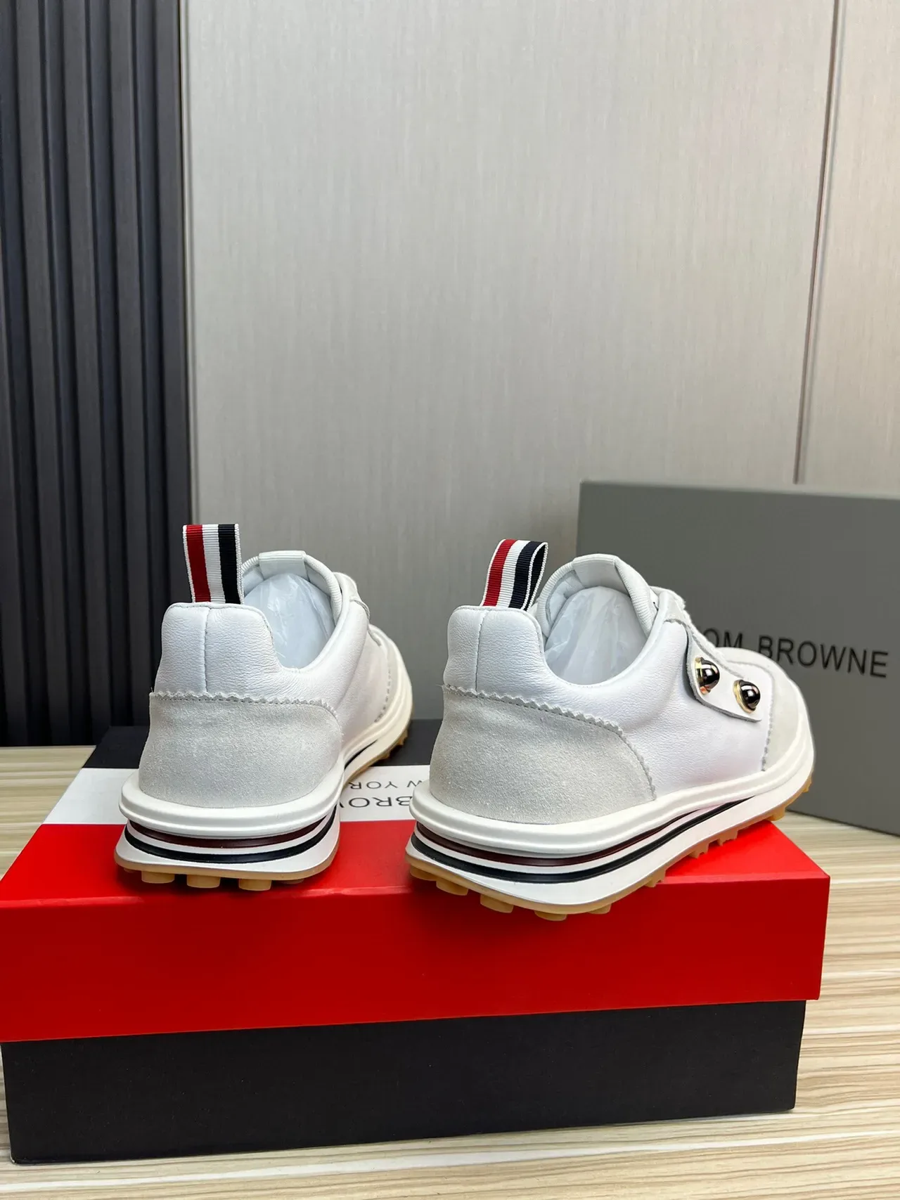 Thom Browne Double-Button Strap White and Gray Lifestyle Sneakers 5