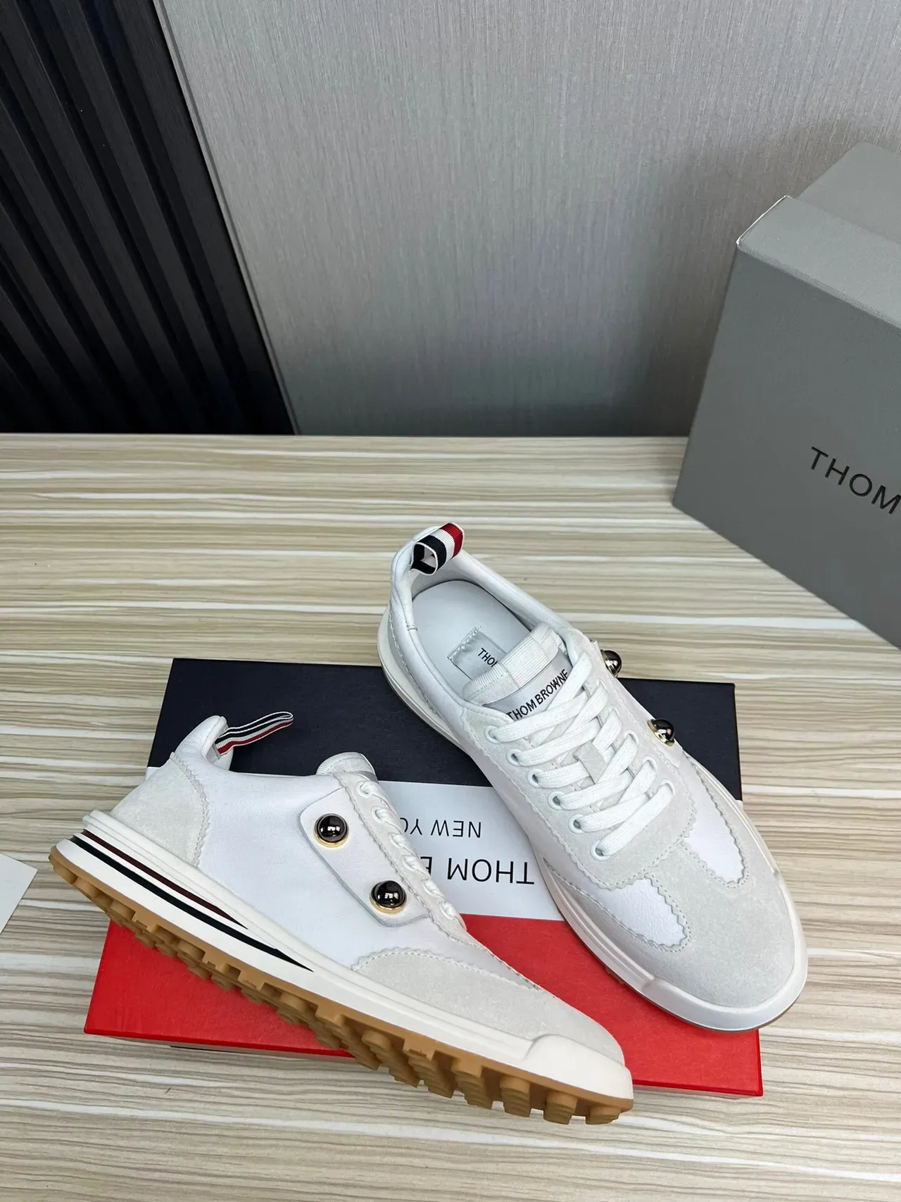 Thom Browne Double-Button Strap White and Gray Lifestyle Sneakers 6