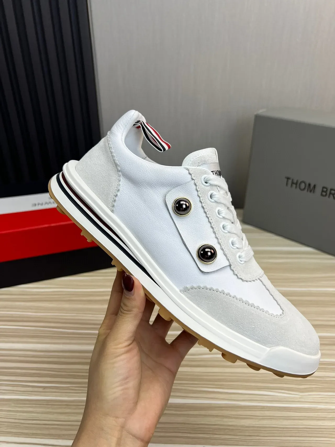 Thom Browne Double-Button Strap White and Gray Lifestyle Sneakers 7