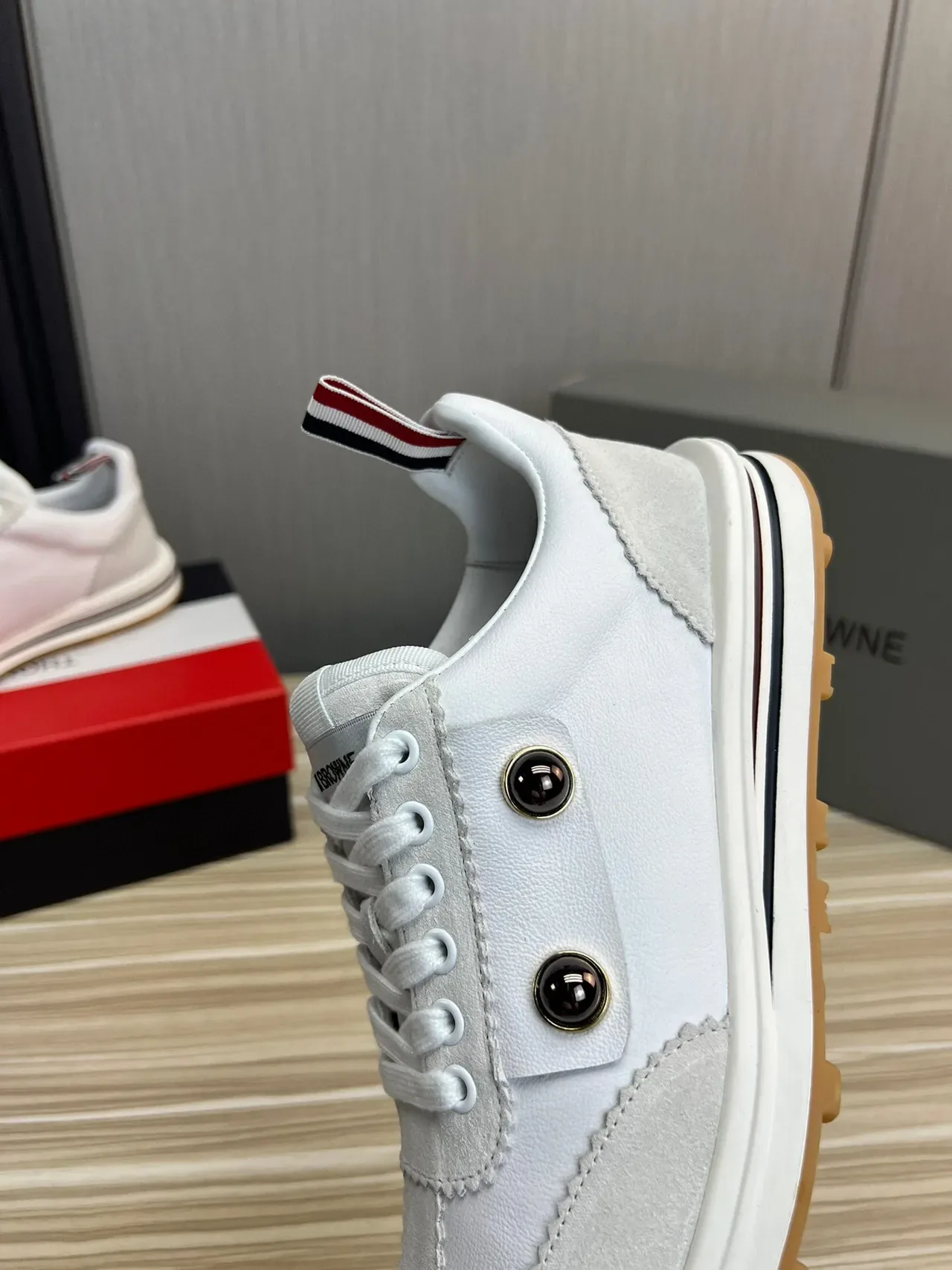 Thom Browne Double-Button Strap White and Gray Lifestyle Sneakers 8