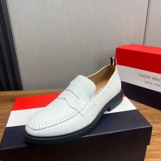 Thom Browne Penny Loafer White Textured Leather Loafers