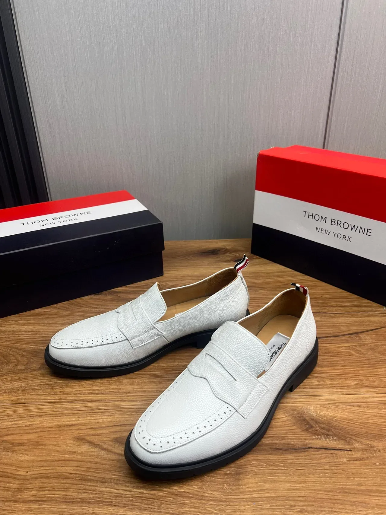 Thom Browne Penny Loafer White Textured Leather Loafers 3