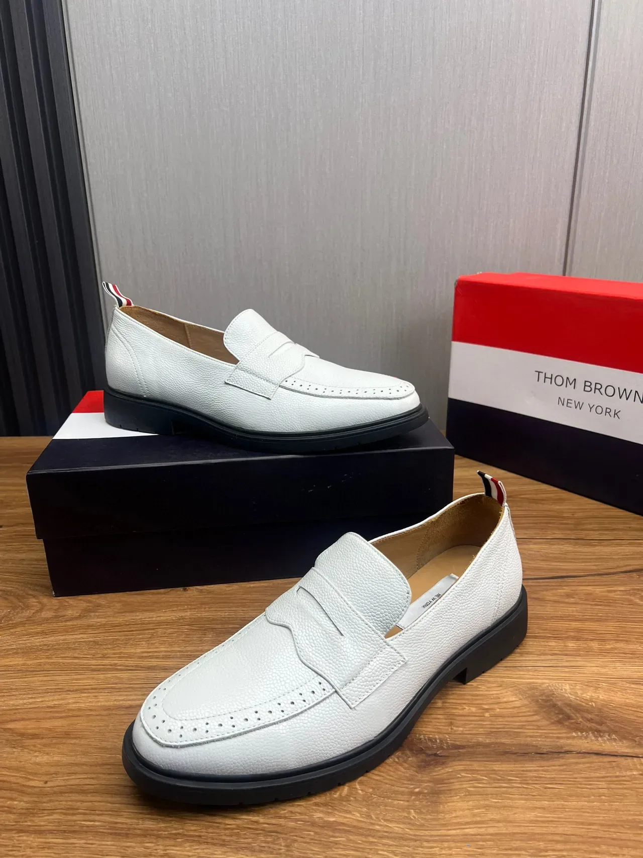 Thom Browne Penny Loafer White Textured Leather Loafers 4