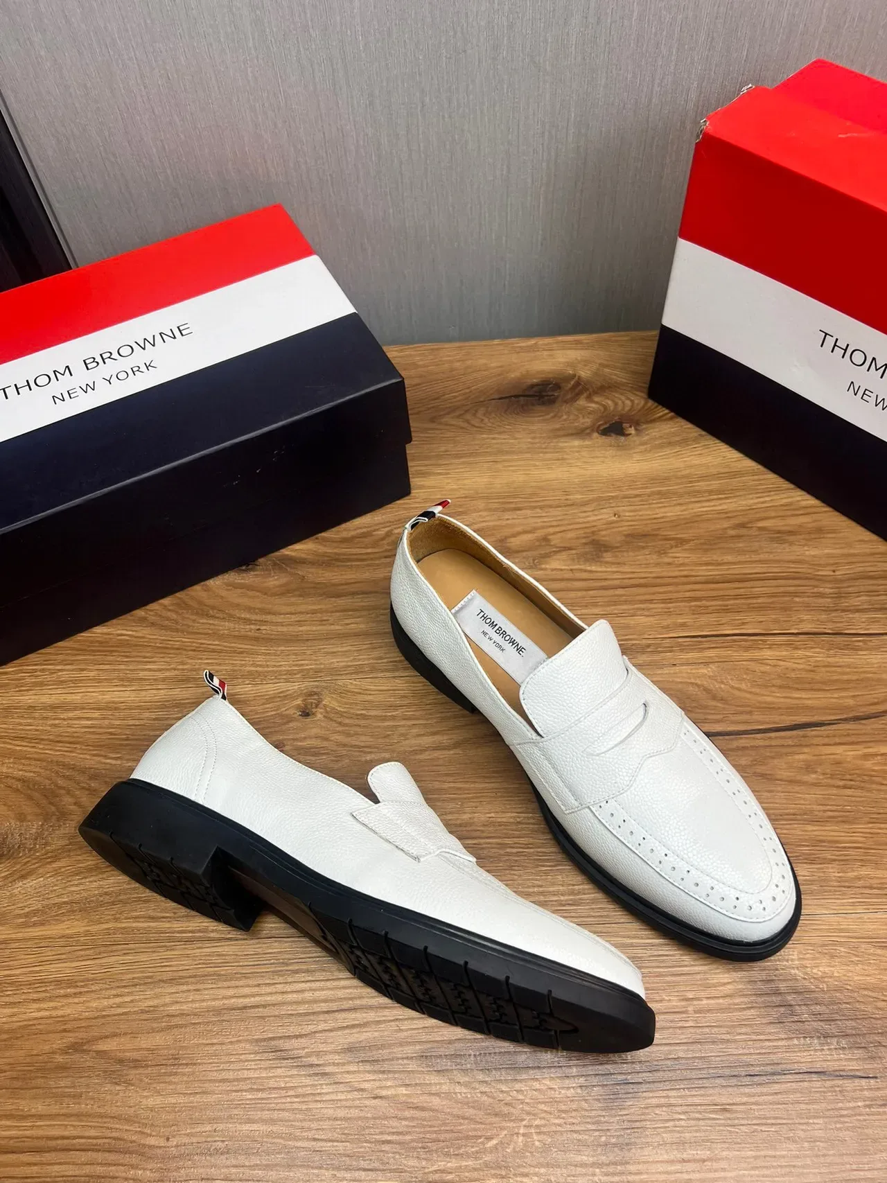 Thom Browne Penny Loafer White Textured Leather Loafers 5