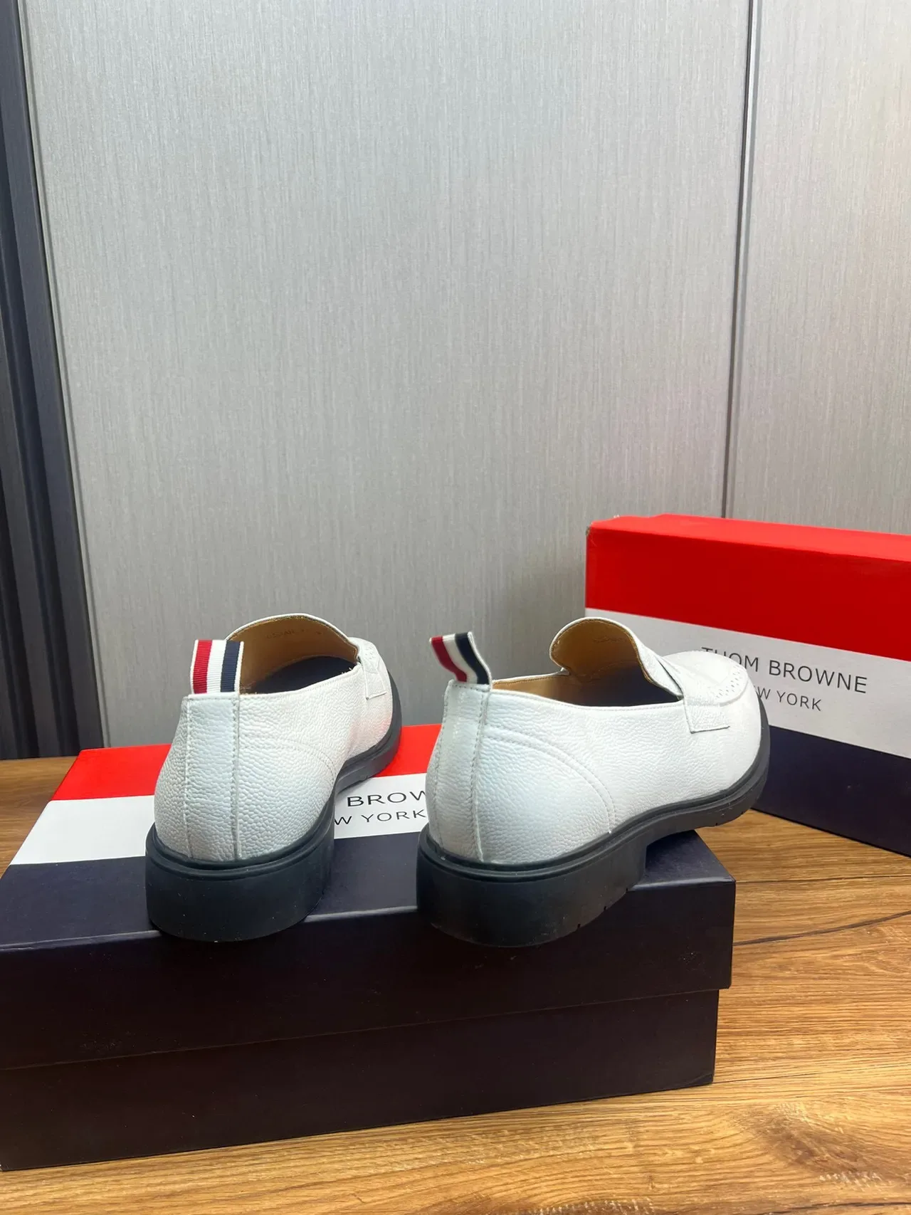 Thom Browne Penny Loafer White Textured Leather Loafers 6