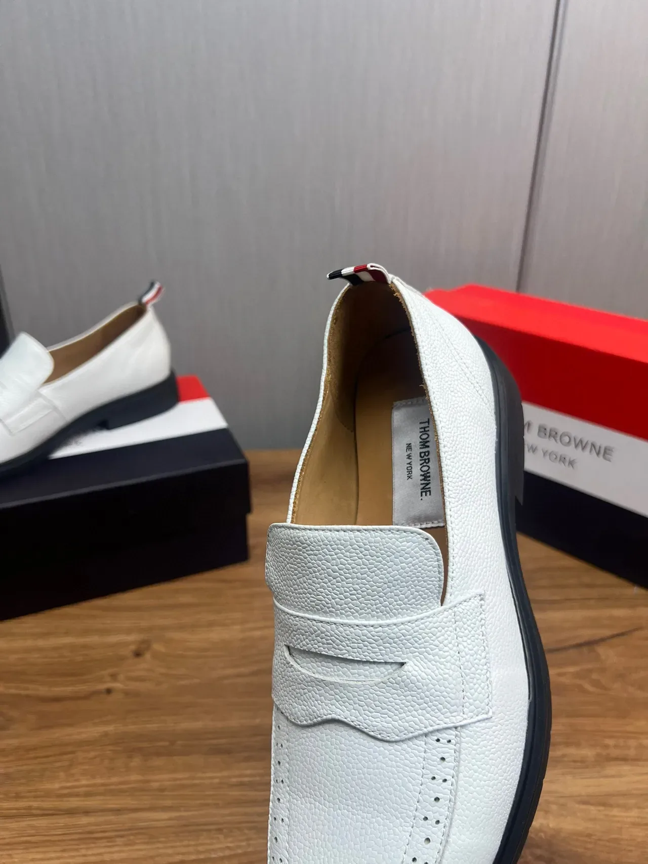 Thom Browne Penny Loafer White Textured Leather Loafers 8