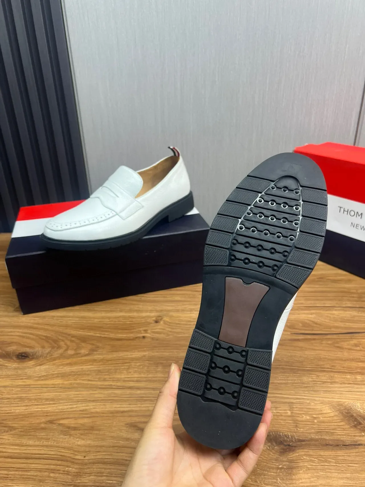 Thom Browne Penny Loafer White Textured Leather Loafers 9