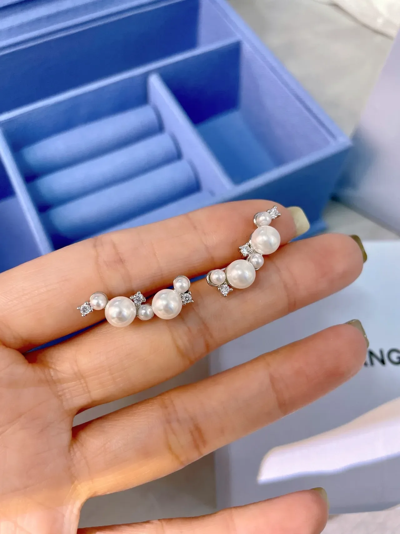 Tiffany & Co. Asymmetrical Pearl and Diamond Cluster Stud Earrings 6