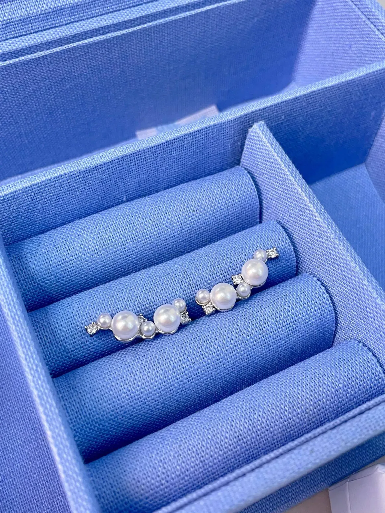 Tiffany & Co. Asymmetrical Pearl and Diamond Cluster Stud Earrings 9