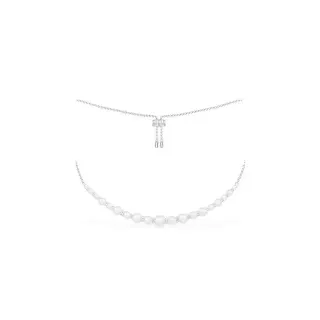 Tiffany & Co. White Silver Delicate Chain Pearl And Diamond Alternating Necklace