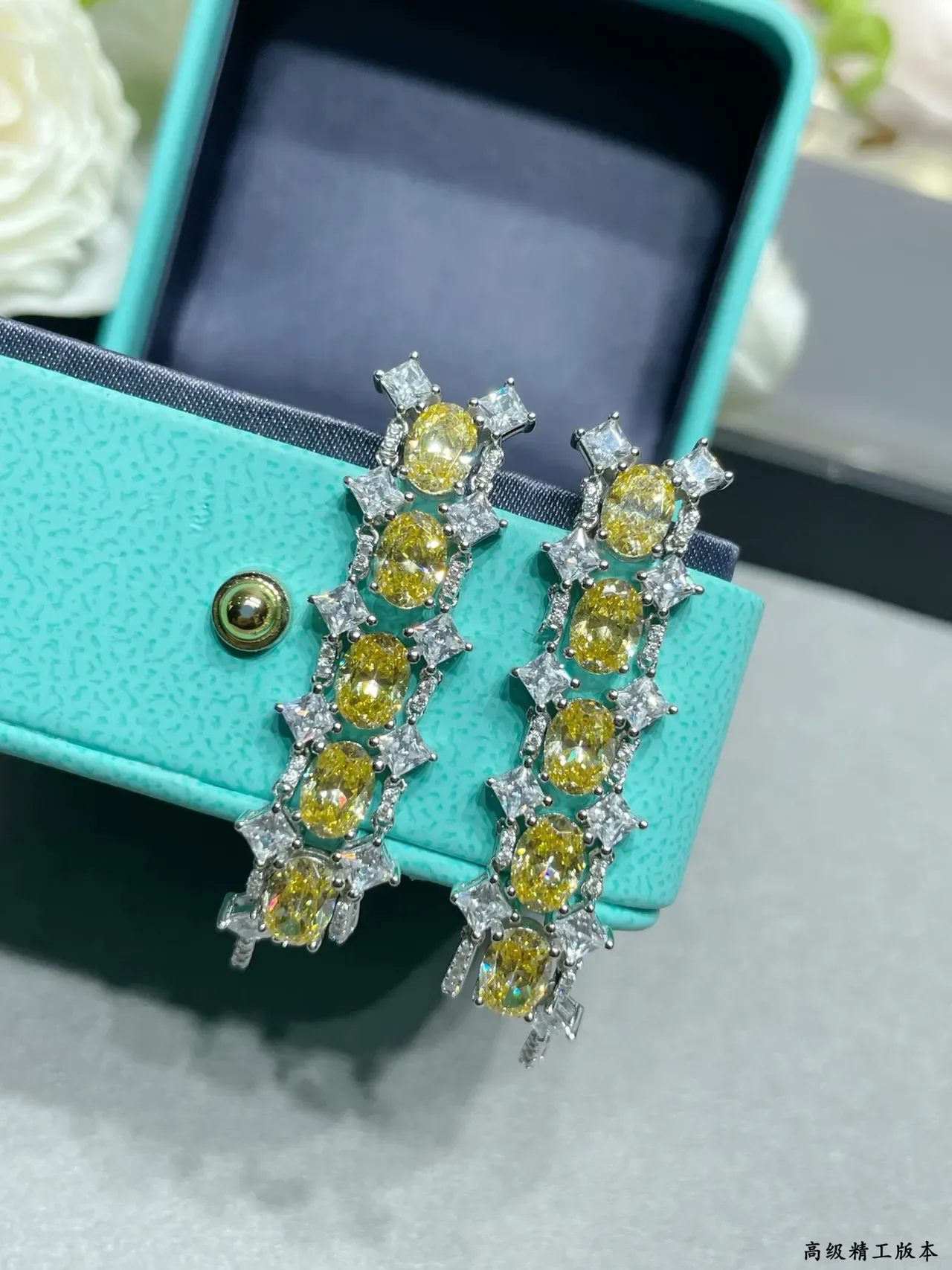 Tiffany & Co. Yellow and Clear Gemstone Cascade Drop Earrings 7
