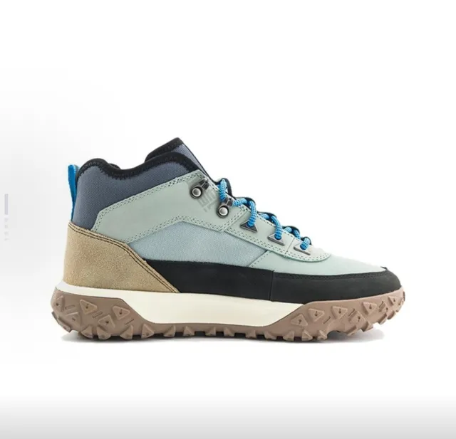 Timberland أحذية المشي المتوسطة متعددة اللوحات باللون البيج والأزرق 4