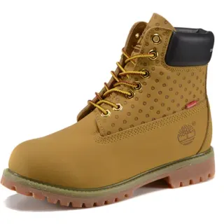 Timberland Premium 6-Inch Beige Black Waxed Leather Upper Perforated Side Panel Work Boots