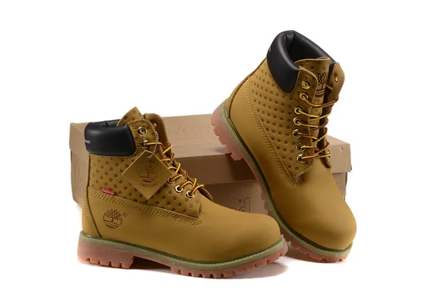 Timberland Premium 6-Inch Beige Black Waxed Leather Upper Perforated Side Panel Work Boots 2