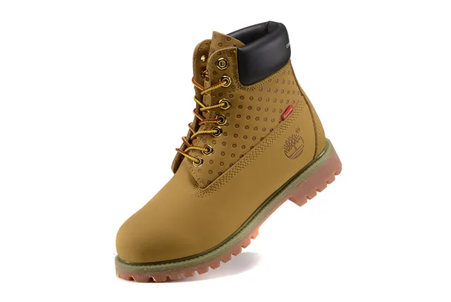 Timberland Premium 6-Inch Beige Black Waxed Leather Upper Perforated Side Panel Work Boots 3