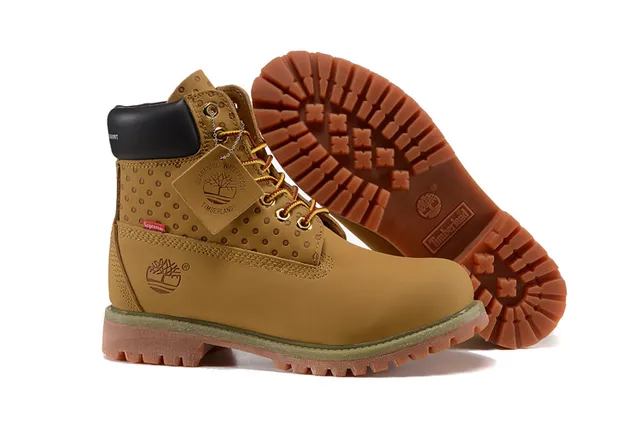 Timberland Premium 6-Inch Beige Black Waxed Leather Upper Perforated Side Panel Work Boots 5