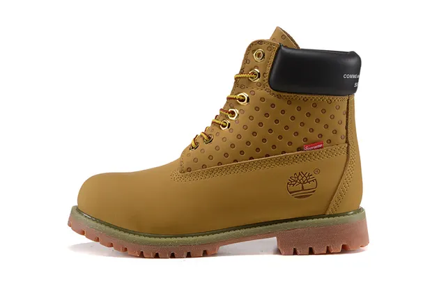 Timberland Premium 6-Inch Beige Black Waxed Leather Upper Perforated Side Panel Work Boots 6