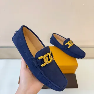 Tod's Double G Loafer Navy Suede Gold Buckle Loafers