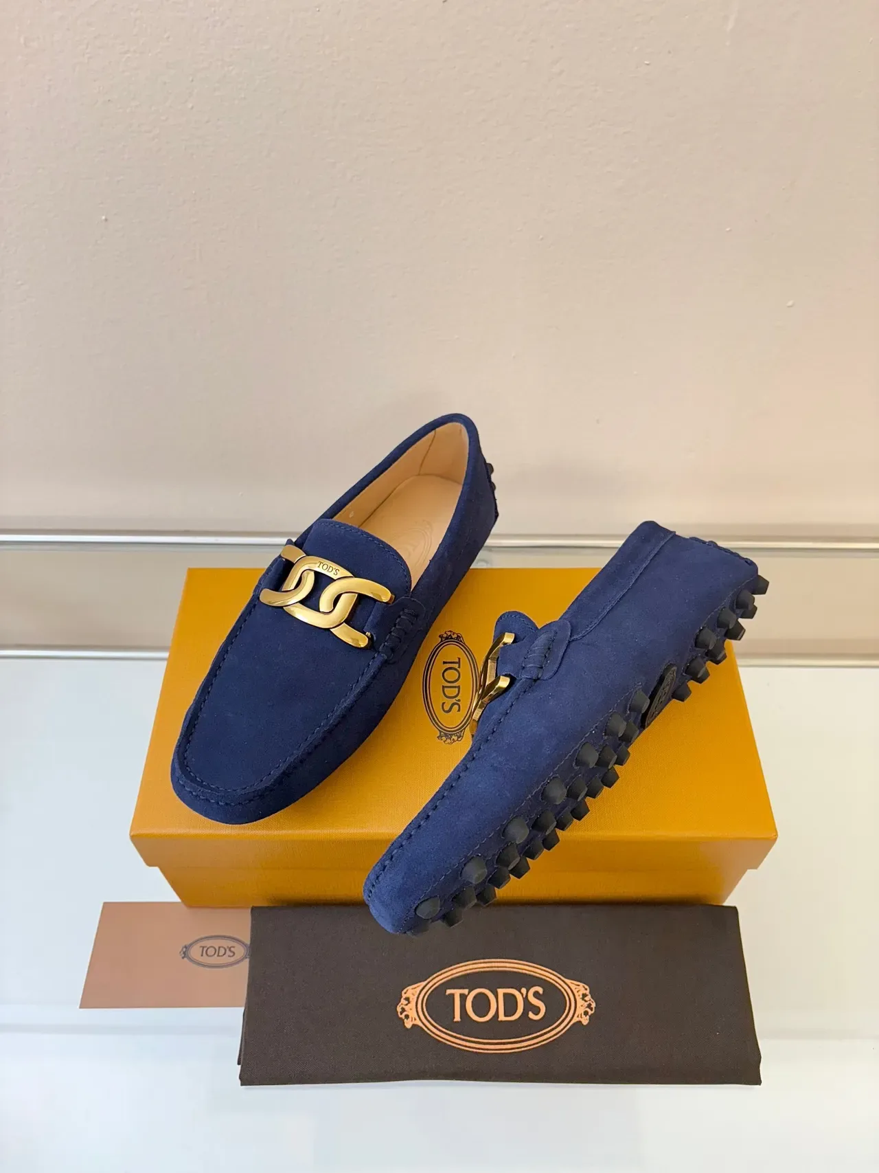 Mocassins Tod's Double G Bleu Marine Daim Boucle Dorée 2