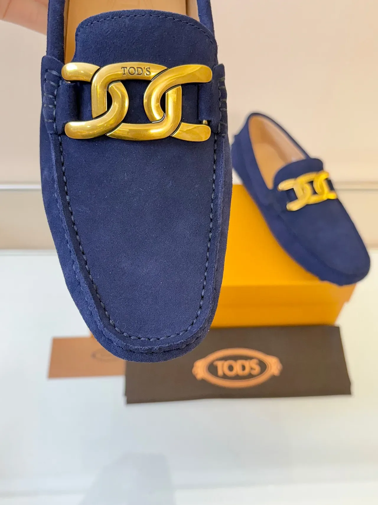 Mocassins Tod's Double G Bleu Marine Daim Boucle Dorée 3