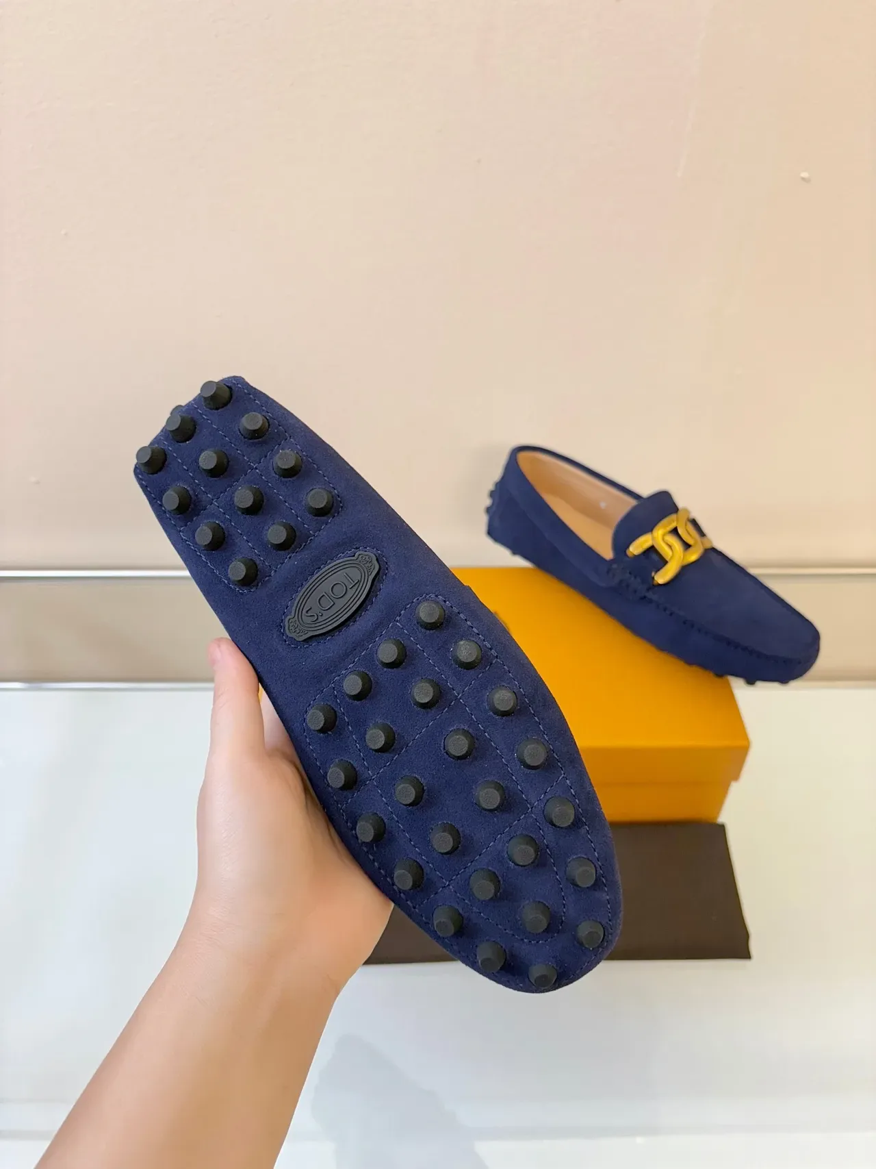 Mocassins Tod's Double G Bleu Marine Daim Boucle Dorée 5