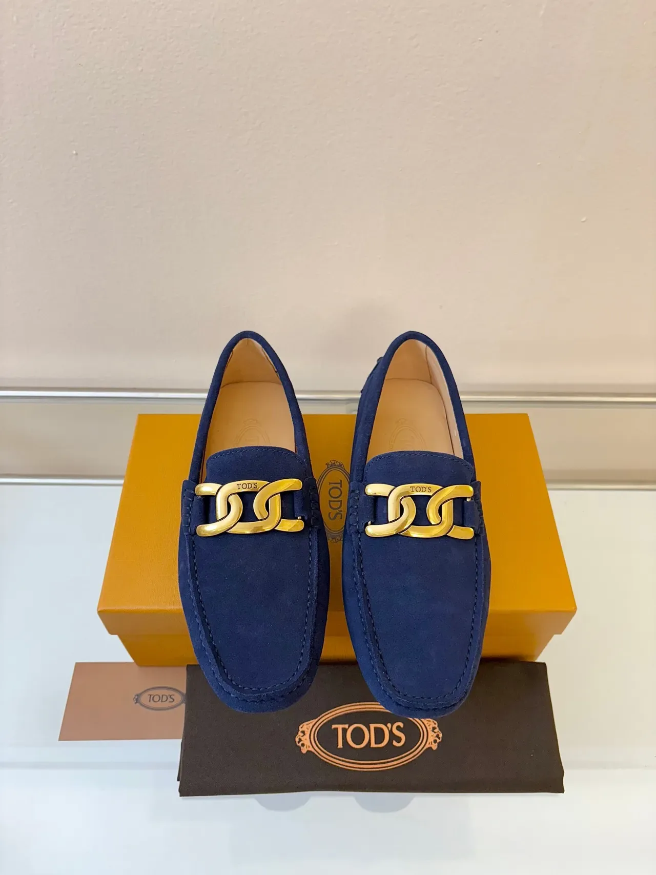 Mocassins Tod's Double G Bleu Marine Daim Boucle Dorée 6