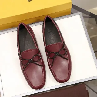 Tod's Gommino Burgundy Black Leather Braided Rope Bow Loafer