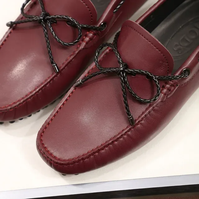 Tod's Gommino Burgundy Black Leather Braided Rope Bow Loafer 5