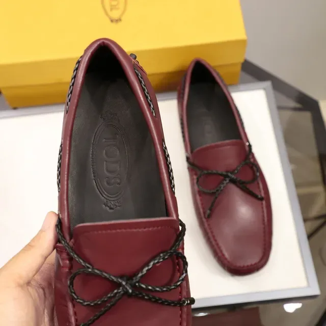 Tod's Gommino Burgundy Black Leather Braided Rope Bow Loafer 6